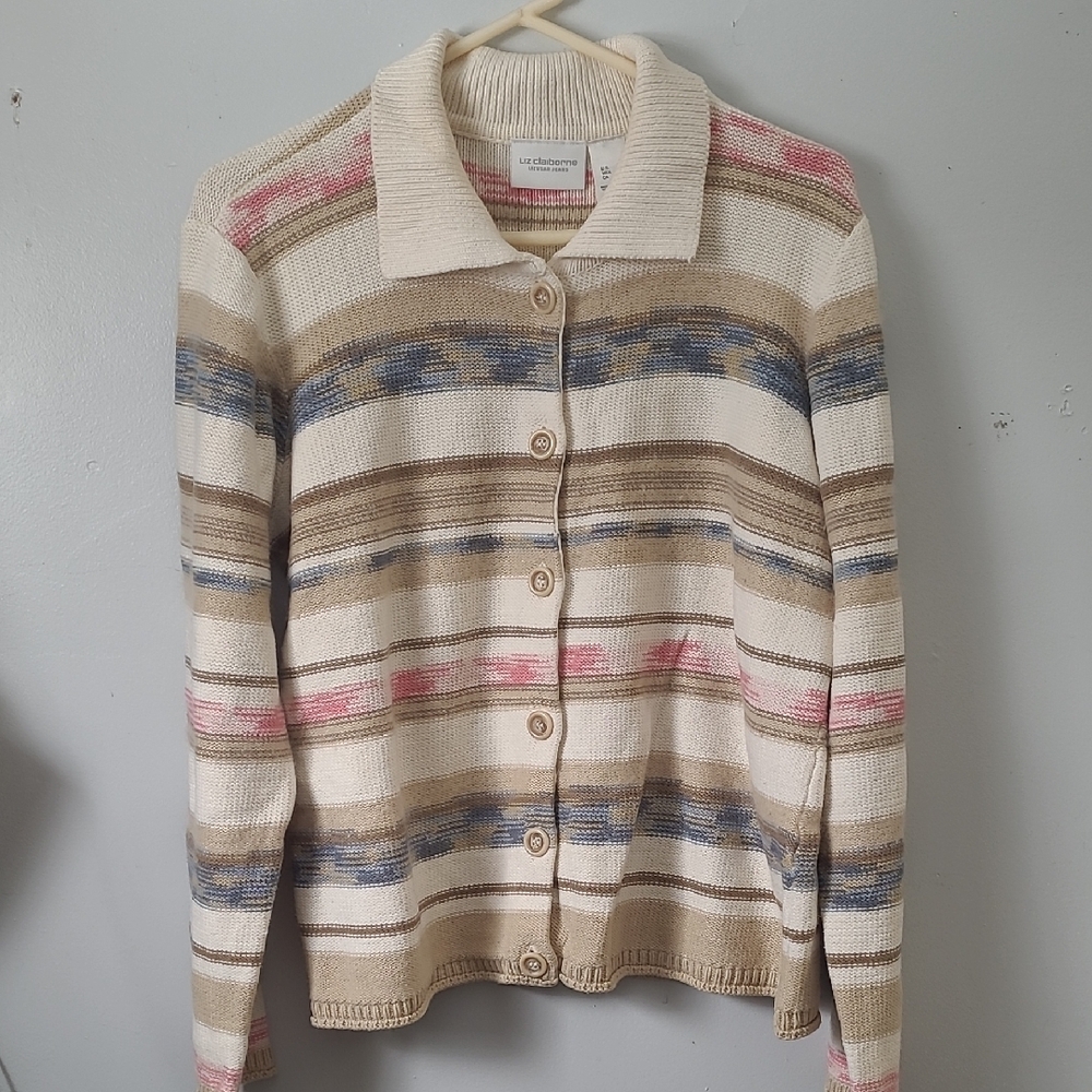 Women's cotton blend cardigan - Cream, Brown, Pink, and Blue